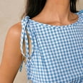 thumbnail image 5 of Y2k Plaid Smocked Peplum Tops for Women Tie Shoulder Sleeveless Ruffle Hem Flowy Tank Top Trendy Going Out Summer Top Blue S, 5 of 6