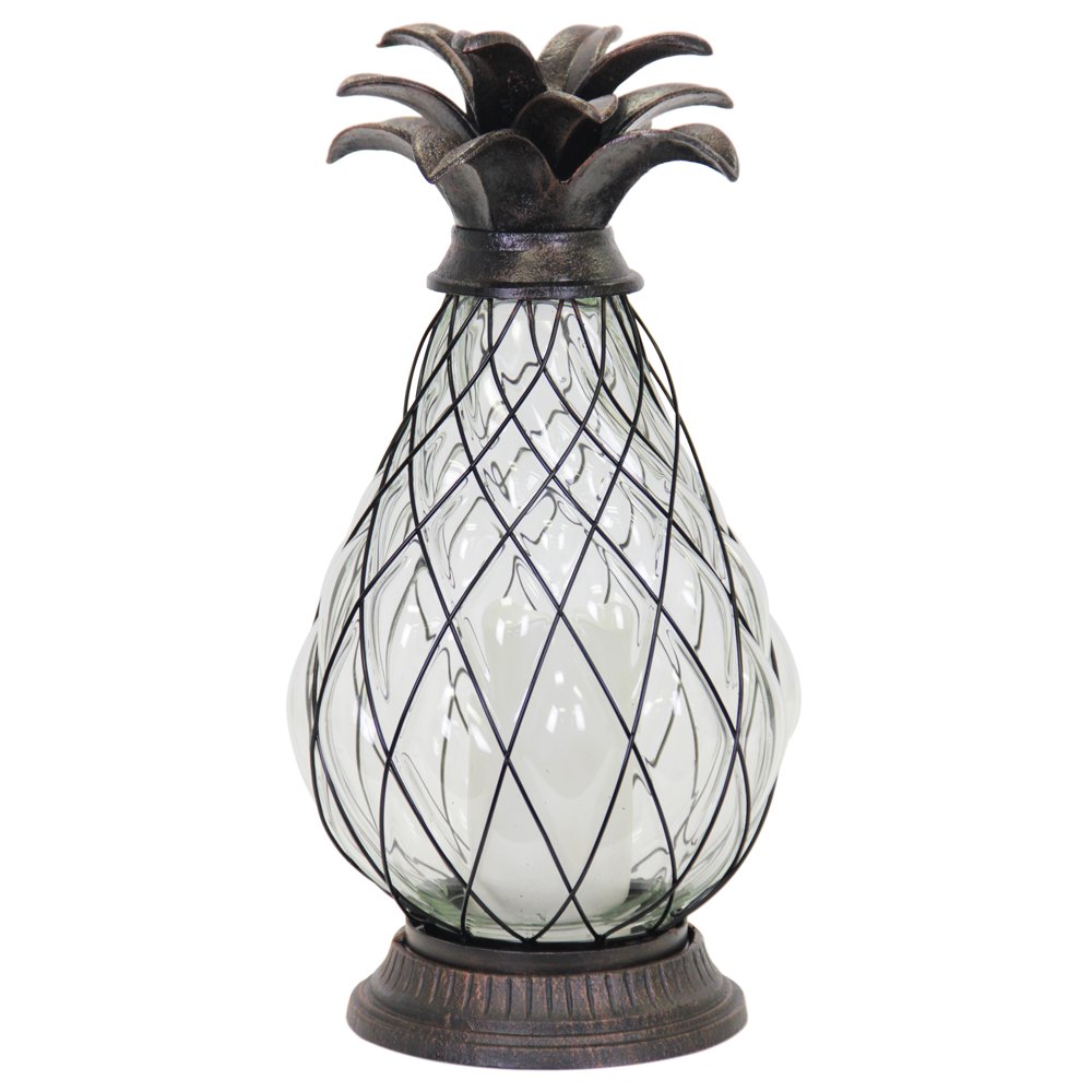 Exhart Bronze Pineapple Lantern with Battery Powered LED Candle on a