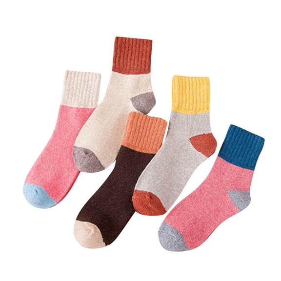 YUEHUA 5 Pairs Winter Warm Knit Wool Socks for Women- Vintage Casual Cozy Crew & Boot Socks in Assorted Colors