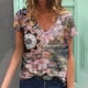 thumbnail image 2 of Blusa estampada de verano para mujer, camisetas casuales de manga corta con cuello en V, camisetas Pompotops  hkajfhjk472518, 2 of 5