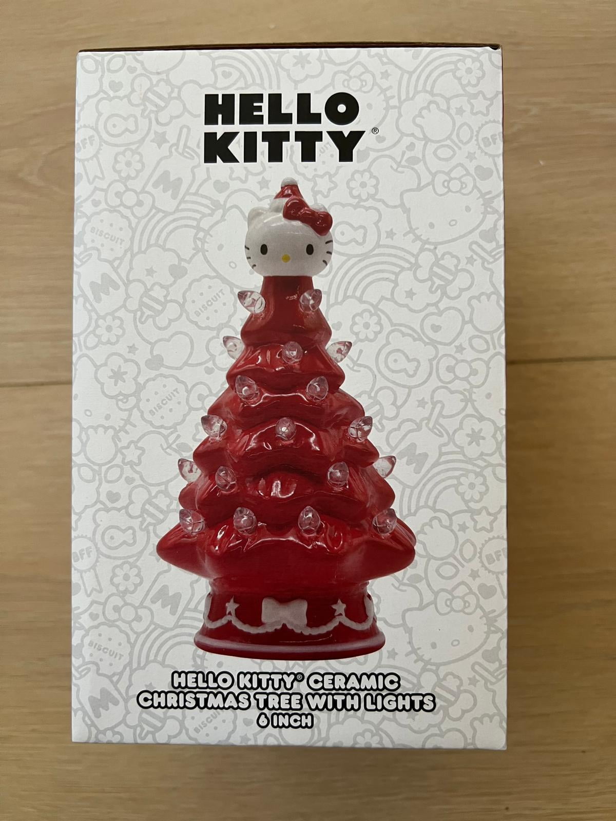Hello Kitty Mini Ceramic Christmas Tree with red Lights – 6" Tall Holiday Decoration, Ages 6+