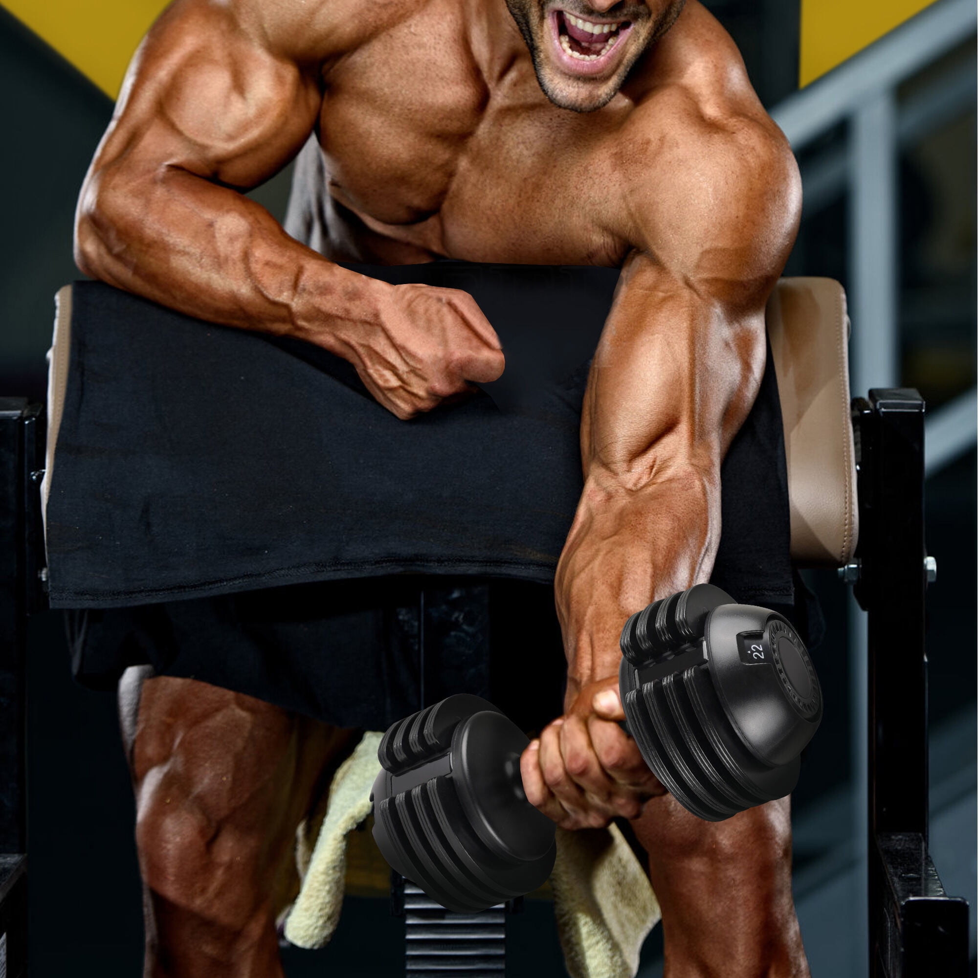 Black Adjustable Dumbbell Set 52 lbs, Steel Weight Plates with Plastic Handles 14.7"L x 8.07"W x 7.68"H
