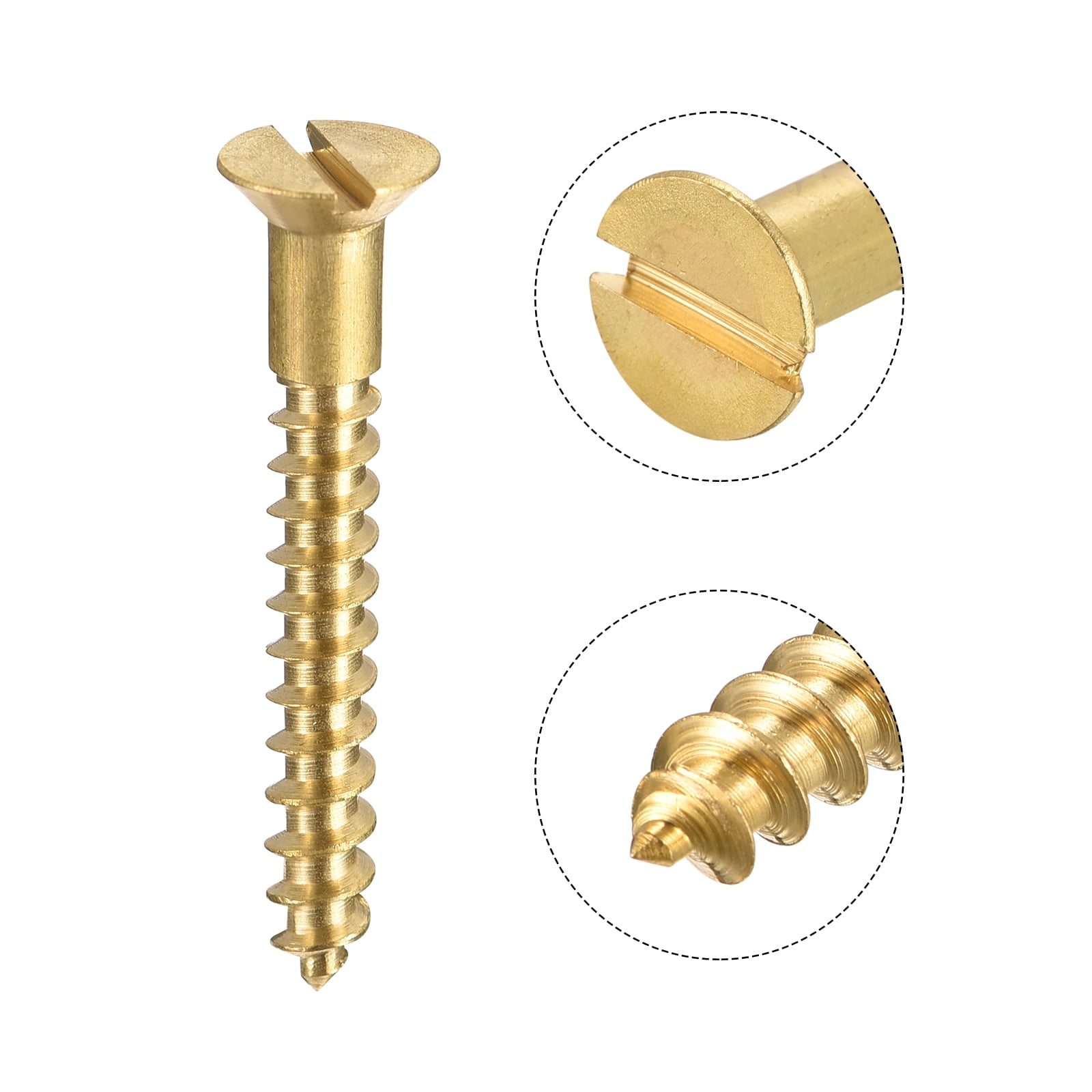 Uxcell M3.5 x 30mm Wood Screws Slotted Flat Head Brass Self-Tapping Screw 100 Pack