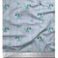 thumbnail image 1 of Soimoi Blue Polyester Crepe Fabric Fox & Owl Kids Fabric Prints by Yard 42 Inch Wide, 1 of 3