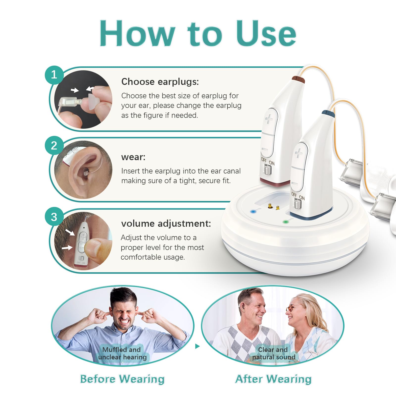 Delmicure Hearing Aids for Seniors, 32-Channel Digital Hearing Aid, Noise Cancelling, Rechargeable, VHP-1913