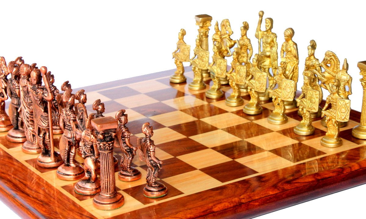 StonKraft 15" x 15" Collectible Rosewood Wooden Chess with brass roman Pieces Board Set