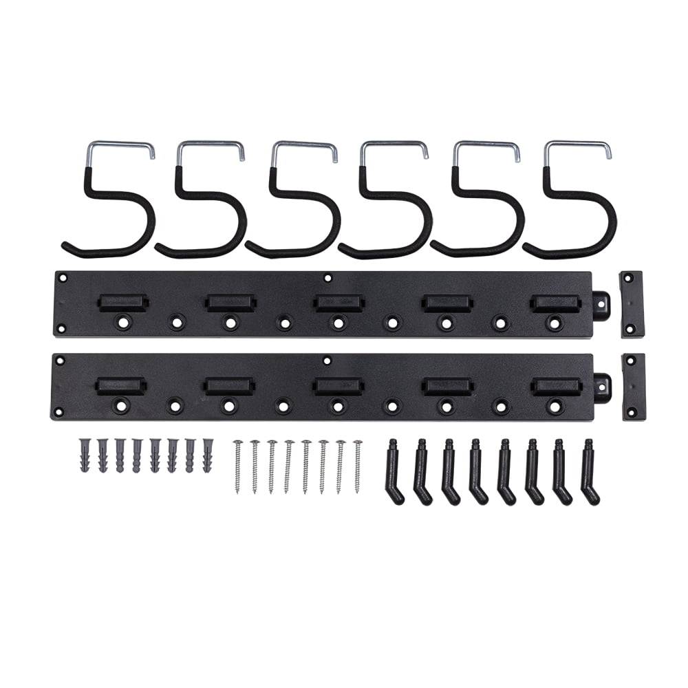 Hyper Tough Plastic Wall Mounted S Hook Rack, Black, Two 16in Rails