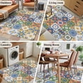 thumbnail image 6 of Vintage Mediterranean 3'x5' Washable Rug, Blue and Yellow Tiles Texture Non-Slip Area Rugs for Entryway Kitchen Classroom, StainResistant Dorm Throw Carpet, Low Pile Soft Indoor Floor Mat, 6 of 9
