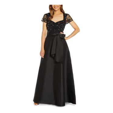 ADRIANNA PAPELL Womens Black Sequined Slitted Zippered Lined Long Sleeve V Neck Knee Length Evening Sheath Dress