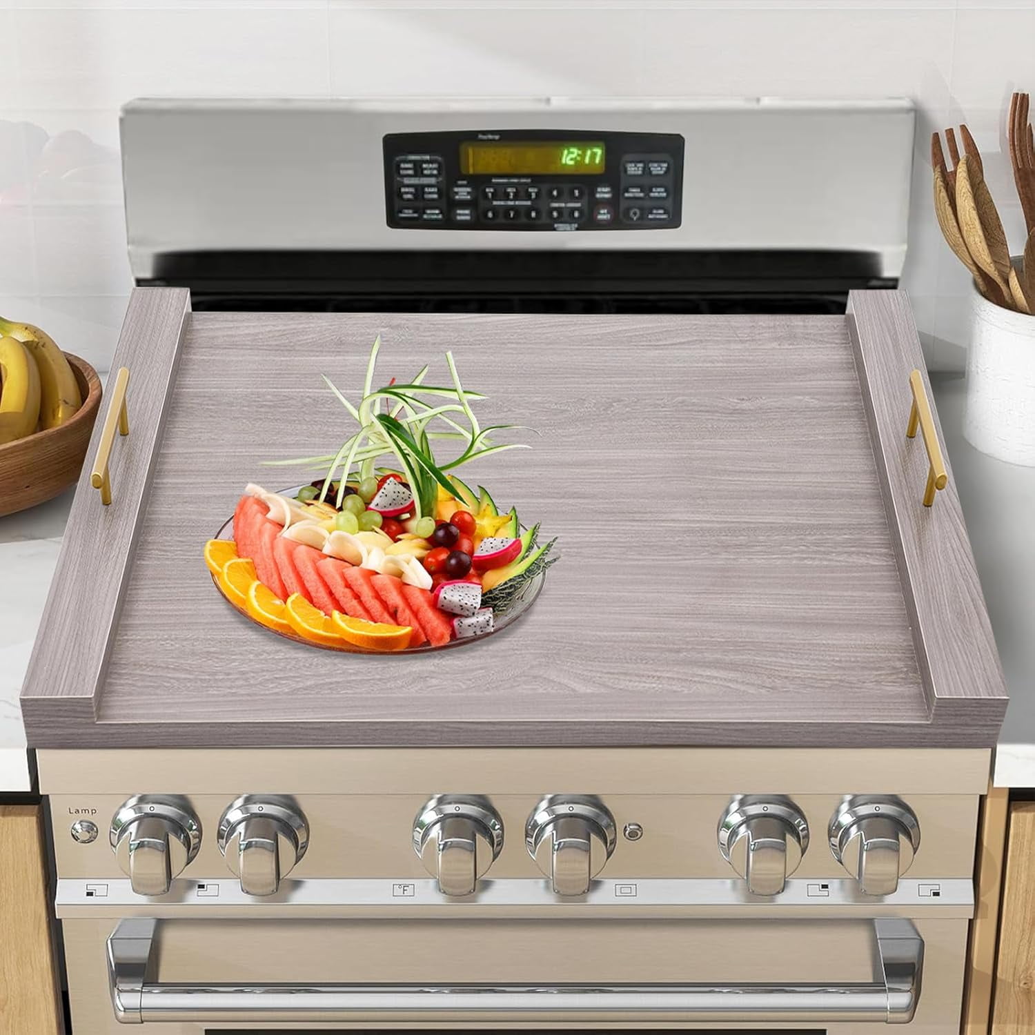 Noodle Board Stove Covers, Gas Stove Cover with Handles, Wooden Stove Top Covers for Electric Stove, Stove Top Cutting Board, Rv Sink Cutting Board, 30"L X 22"W (White)