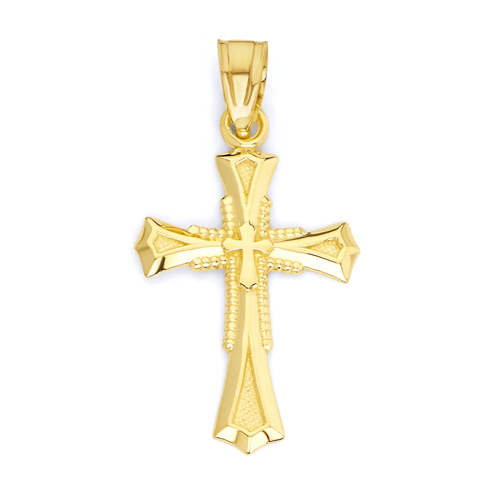 Golden Fire Solid 10k Gold Cross Pendant - Religious Jewelry First Communion