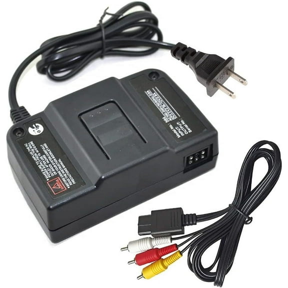 AC Adapter Power Supply &AV Cable Cord For Nintendo 64 N64 Bundle Lot Brand New
