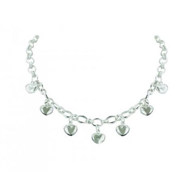16 in. Sterling Silver Necklace 7 Heart Charms Dangle On Chain