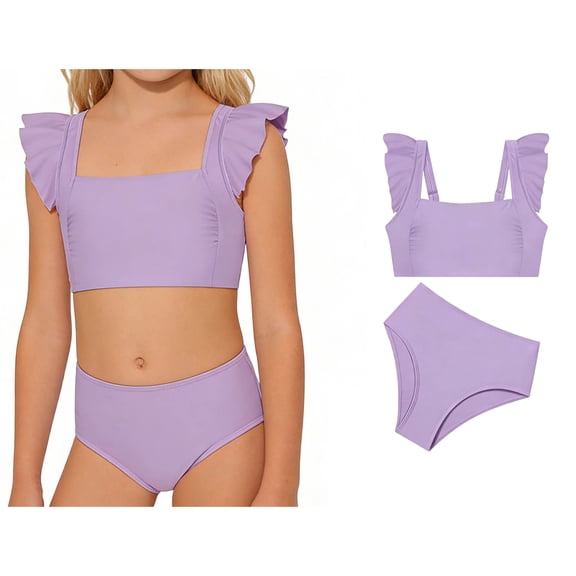Kids Swimsuit Girls Girls Swimsuit With Shorts Two Piece Set Cute Bikini Girls Bathing Suit Size 9-10 Years