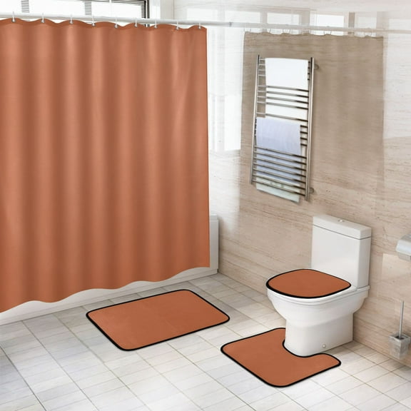 Ryvnso 4 Pcs Chocolate Bathroom Shower Curtain Set with 12 Hooks Bath Mat Toilet Lid Cover