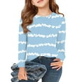 thumbnail image 2 of Drmagiyhm Girls Long Sleeve Shirts Size 10-12 Casual Crewneck Striped print Shirt Stretchy Basic Fall T-Shirts Girl Comfy Tees 4-5 Years Light Blue, 2 of 5