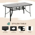 thumbnail image 3 of Outsunny 8 Piece Patio Furniture Set with Umbrella, Outdoor Dining Table and Chairs, 6 Chairs, Push Button Tilt and Crank Parasol, Glass Top, Brown, 3 of 9