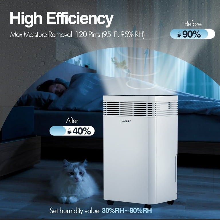 HUMSURE 12-Pint Dehumidifier for Basements with Drain Hose