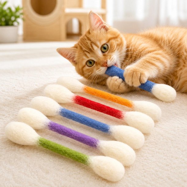6 piezas juguetes para gatos con forma hisopos, juguetes para masticar para gatitos, palos interactivos resistentes y divertidos para que los