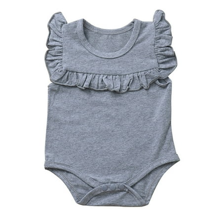 

Baby Girls Romper Infants Kids Summer Cotton Ruffles Sleeve Jumpsuit Solid Playsuit for 0-18M