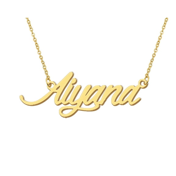 HUAN XUN 18k Gold Plated Aiyana Name Necklace Stainless Steel Nameplate Necklaces for Womens Mens Mother Day Christmas Jewelry Gift