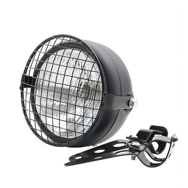Retro Vintage Motorcycle Universal Side Mount 35W 6.5 Inch Transparent Headlight Cafe Racer with Grille + Bracket Kit