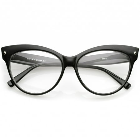 Women's Oversize Wide Arms Clear Lens Cat Eye Eyeglasses 58mm (Black / Clear)