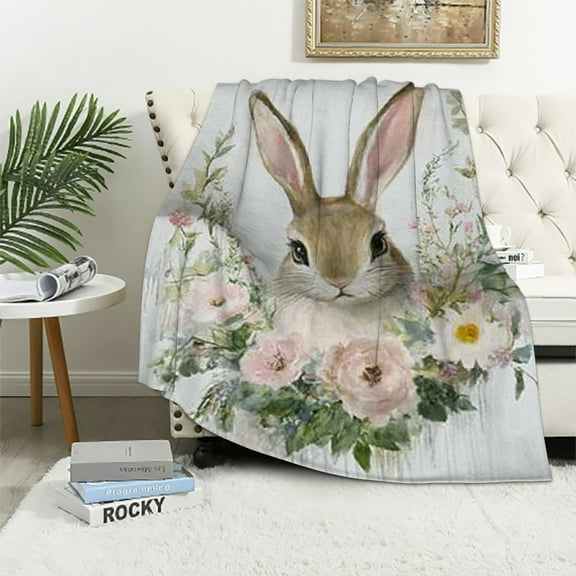 BCIIG Kids Cute Rabbit Sherpa Blanket,Floral Bunny Rabbit Throw Blanket,Boys Girls Bedroom Room Decor,Cartoon Animal Rabbit Plush Blanket,Rabbit Fuzzy Blanket for Sofa Bed Couch 40x50in