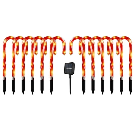 Sunisery 10/12 Pcs Christmas Candy Cane Lights Waterproof Christmas Solar Candy Cane Pathway Lights Outdoor Pathway Markers