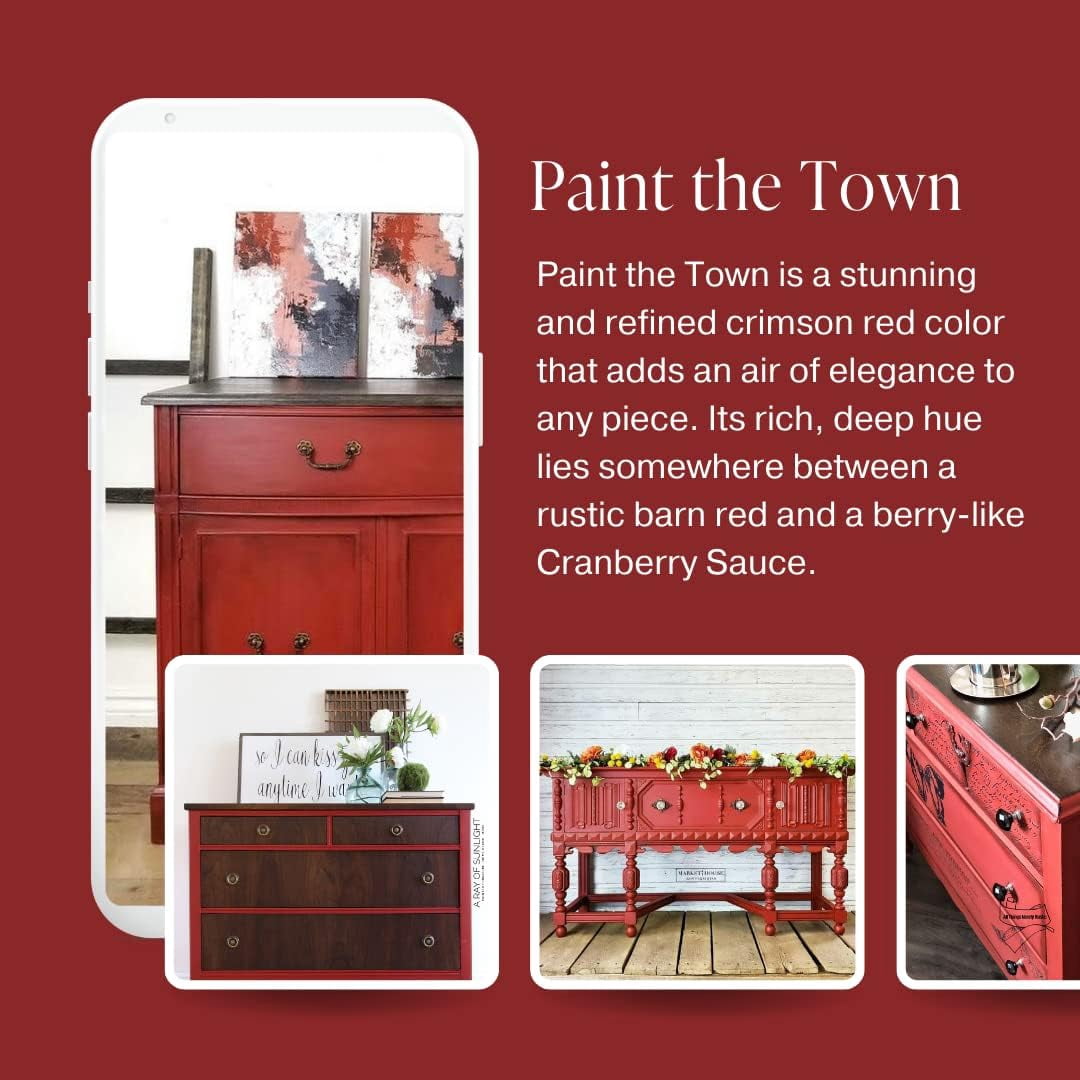 JJEAN-Country Chic All-in-One Chalk Paint for Furniture, Cabinets, Home Decor, Eco-Friendly, Matte Finish, Built-In Primer & Top Coat for Wood, Metal - Paint The Town (Red) - 4 oz (118 ml)