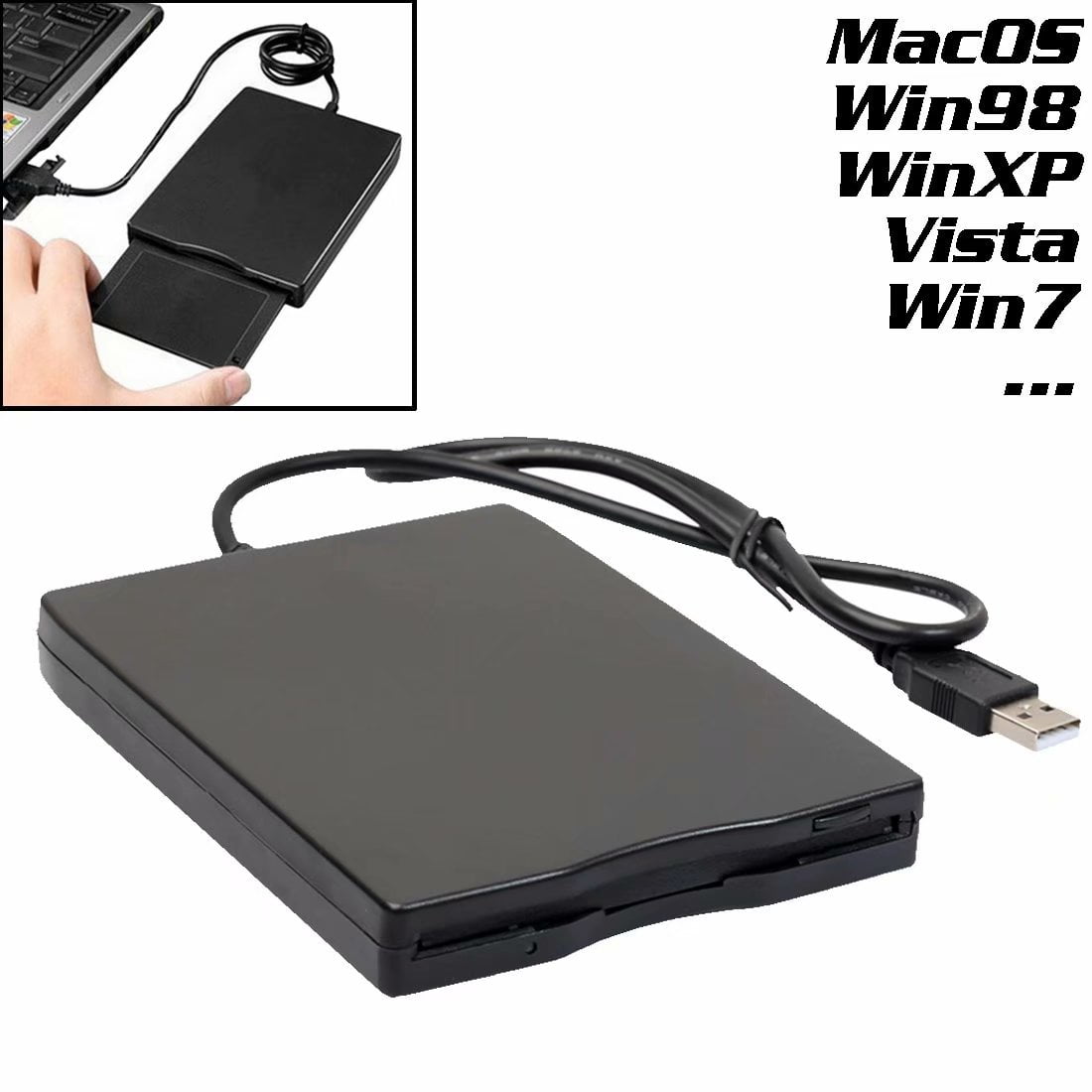 3.5 inch Portable USB 2.0 External Floppy Disk Drive for PC Windows 98 ...