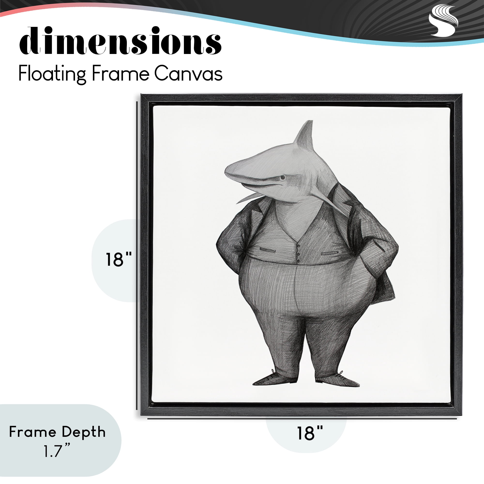 Stupell Industries Shark In Suit Drawing Black Framed Floater Canvas Wall Art, design by Violeta Vollmer