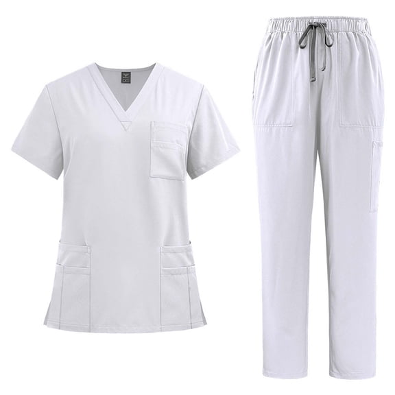 Gamivast Scrubs for Women Set V-Neck Top & Drawstring Jogger Pants Scrub Sets Medical Nursing Uniform Multi-Pocket Surgical Workwear 2 Piece Outfits