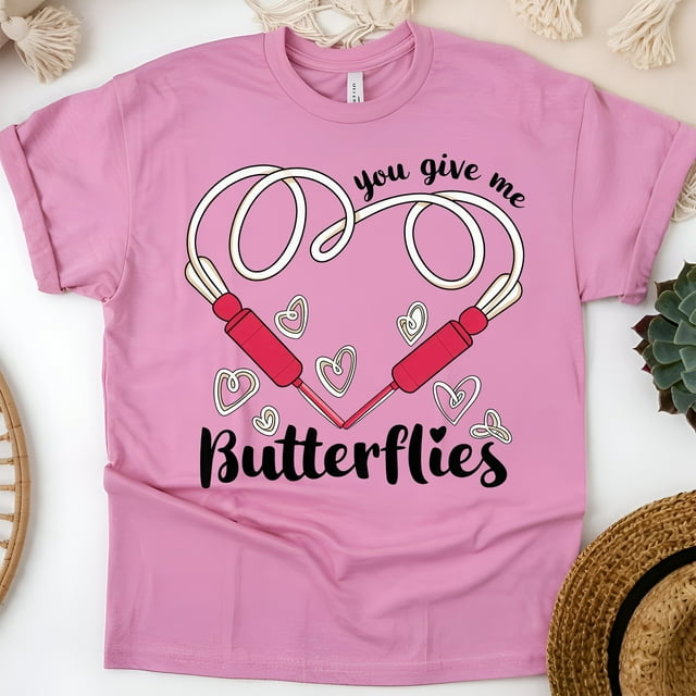 Chandail d'Infirmière pour Femmes, Haut Graphique Mignon avec Papillons d'Amour Médical, Azalée, Taille TG