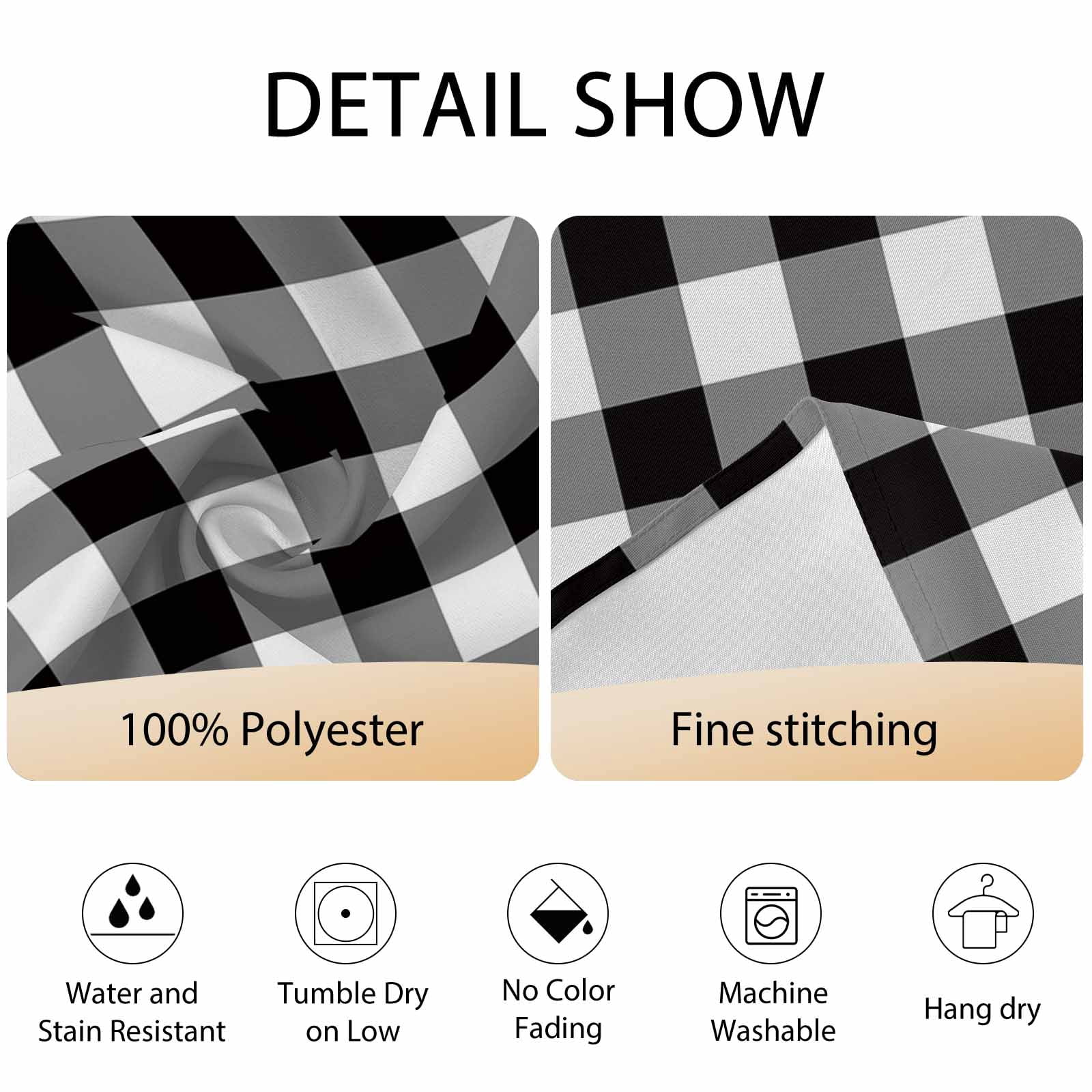 Round Tablecloth Black White Checkered Plaid Waterproof Oil Proof Polyester Table Cloth Cover Decor for Home Dining Outdoor,Patio,Parties, 60" Dia. Rustic Farmhouse Pattern