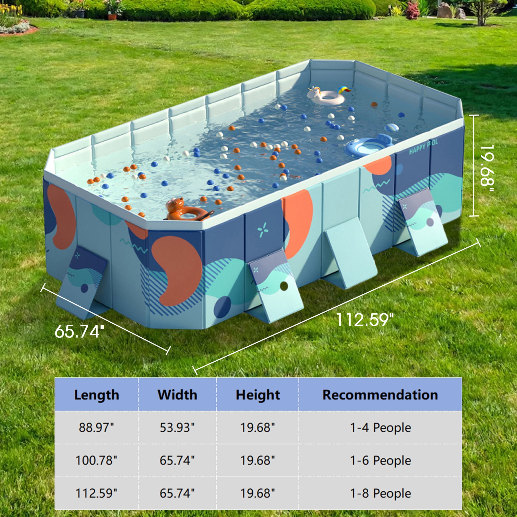 Beuway 113"Foldable Swimming Pool for 1-6 People,Non-Inflatable Above Ground Pool for Adult Kid(Blue)