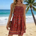 thumbnail image 2 of QIUOMBBP Boho Mini Dresses for Women Spaghetti Strap Sleeveless A Line Sundress Loose Casual Summer Beach Vacation Dress Red S, 2 of 10