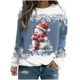 thumbnail image 1 of Rbaofujie Chandails d'Automne pour Femmes Noël Mode Décontractée Imprimé Col Rond Manches Longues Amples Blouse Chandails en Molleton Bleus Chandails à Capuchon pour Femmes, 1 of 3