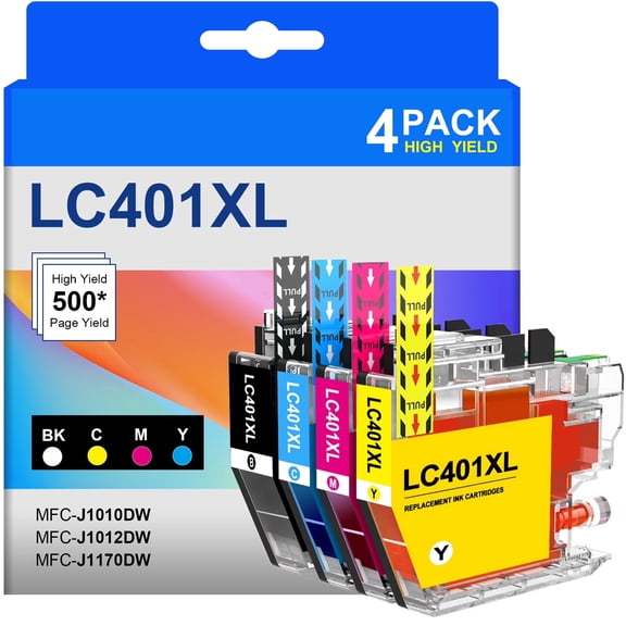 lc401 brother ink for brother ink cartridges LC401 LC401XL for Brother MFC-J1010DW Printer (Black Cyan Magenta Yellow, 4 Pack)