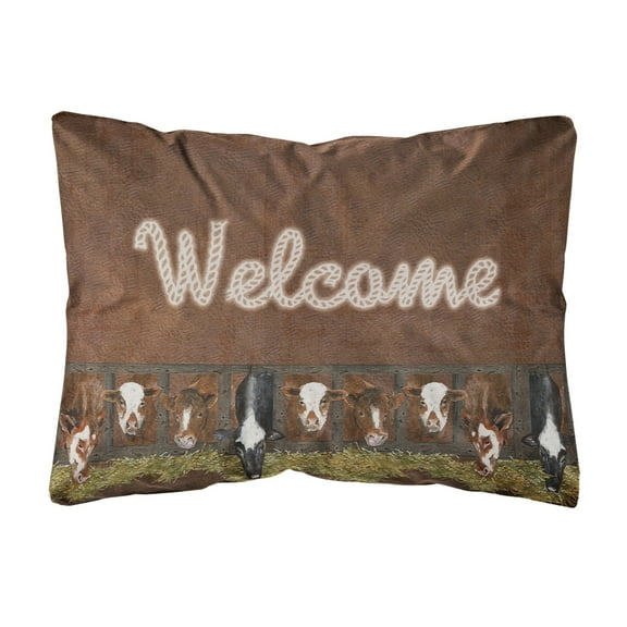 Carolines Treasures SB3058PW1216 Welcome Mat with Cows Canvas Fabric Decorative Pillow 12H x16W multicolor