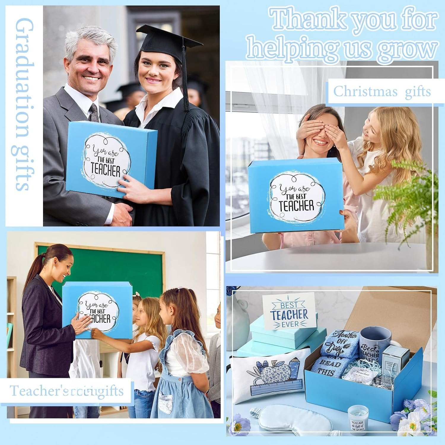 9 count Thank You Teacher Appreciation Gifts Set Ideas  School  Teacher Present Basket Box Farewell Appreciation Birthday Present from Students for  to School Graduation(Blue)