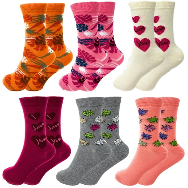 AWS/American Made Combed Cotton Crew Socks for Women Colorful 6 Pairs Size 911 Design 1