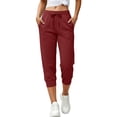 thumbnail image 4 of Womens Capri Joggers with Thin Fleece Drawstring Lounge Sweatpants Red Cropped Pants with Pockets Size XL, 4 of 9