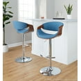 thumbnail image 2 of LumiSource Walnut Wood, Blue Fabric, Chrome Metal Curvo Adjustable Barstool - Set of 2, 2 of 6