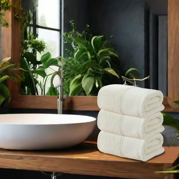 HCBY Pure Cotton Face Towel, Thick & Highly Absorbent Quick-Dry Washcloth, Soft Hand Towel for Home Travel Gym (White,29.13"x13.39")