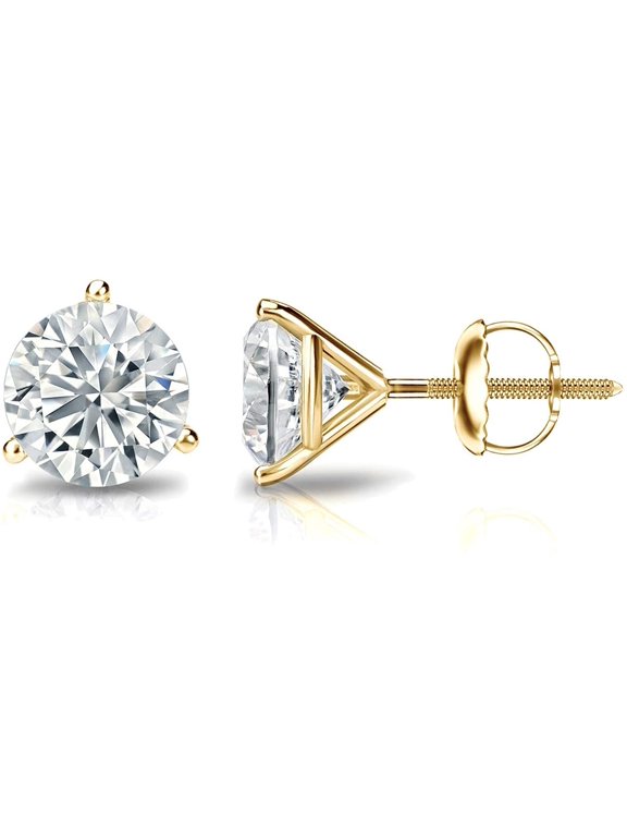 IGI Certified 4 Carat Lab Grown Diamond Round Stud Earrings for Women in 14k Yellow Gold (H-I, VS1-VS2, cttw) 3-Prong Martini Screw Back Studs by Diamond Wish