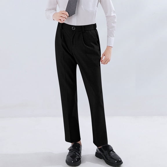 Juslio Boys Pants Solid Pockets 7-16 Years Middle ' Middle Waist Pocket Button Zipper Straight Black