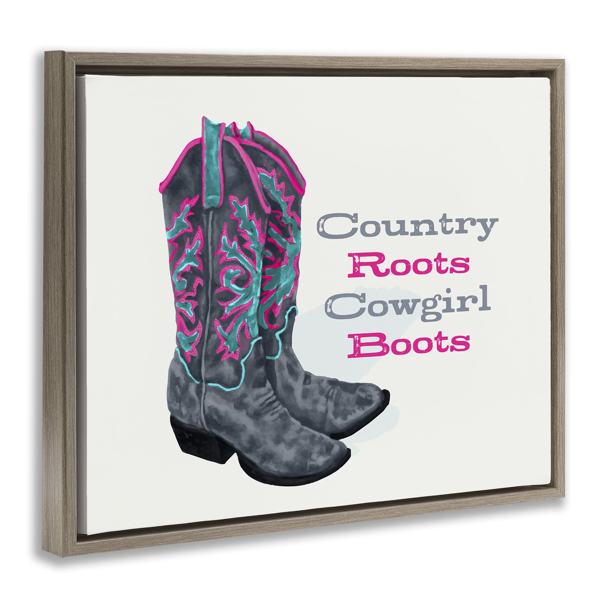 Stupell Industries Country Roots Phrase Typography Painting Brown Floater Framed Canvas Art Print Wall Art, 21 x 17