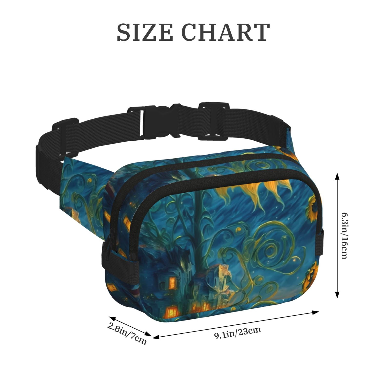 Picia Sunflower Castle Starry Sky Print Square Double-Layer Waist Bag Mini Adjustable Waist Belt Bag Exercise Running Travel Hiking