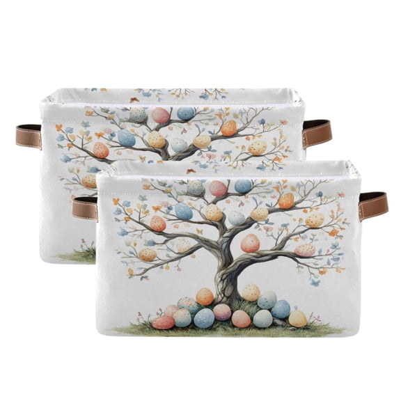 Ryvnso Easter Eggs Tree Storage Basket Large Bin Foldable Boxes Toys Organizer 14.2x10.2x8.3in 2 PCs